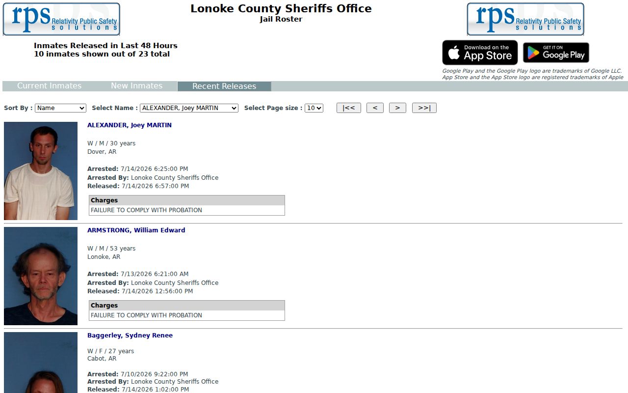 Lonoke County RPS recent releases interface