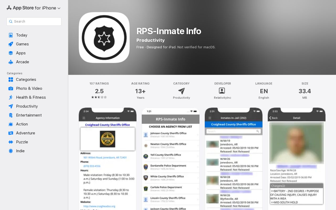 RPS-Inmate Info Apple App Store listing