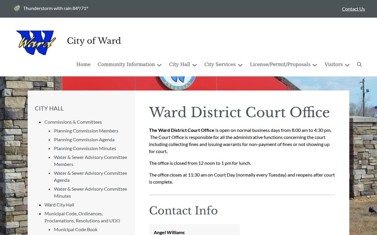 Ward criminal history district court warrant and fine office page
