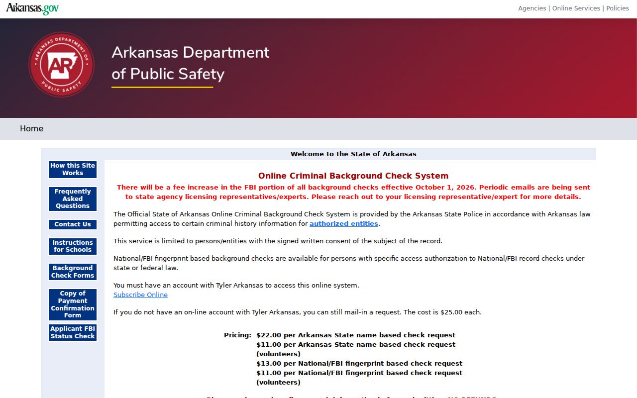 Arkansas Online Criminal Background Check System