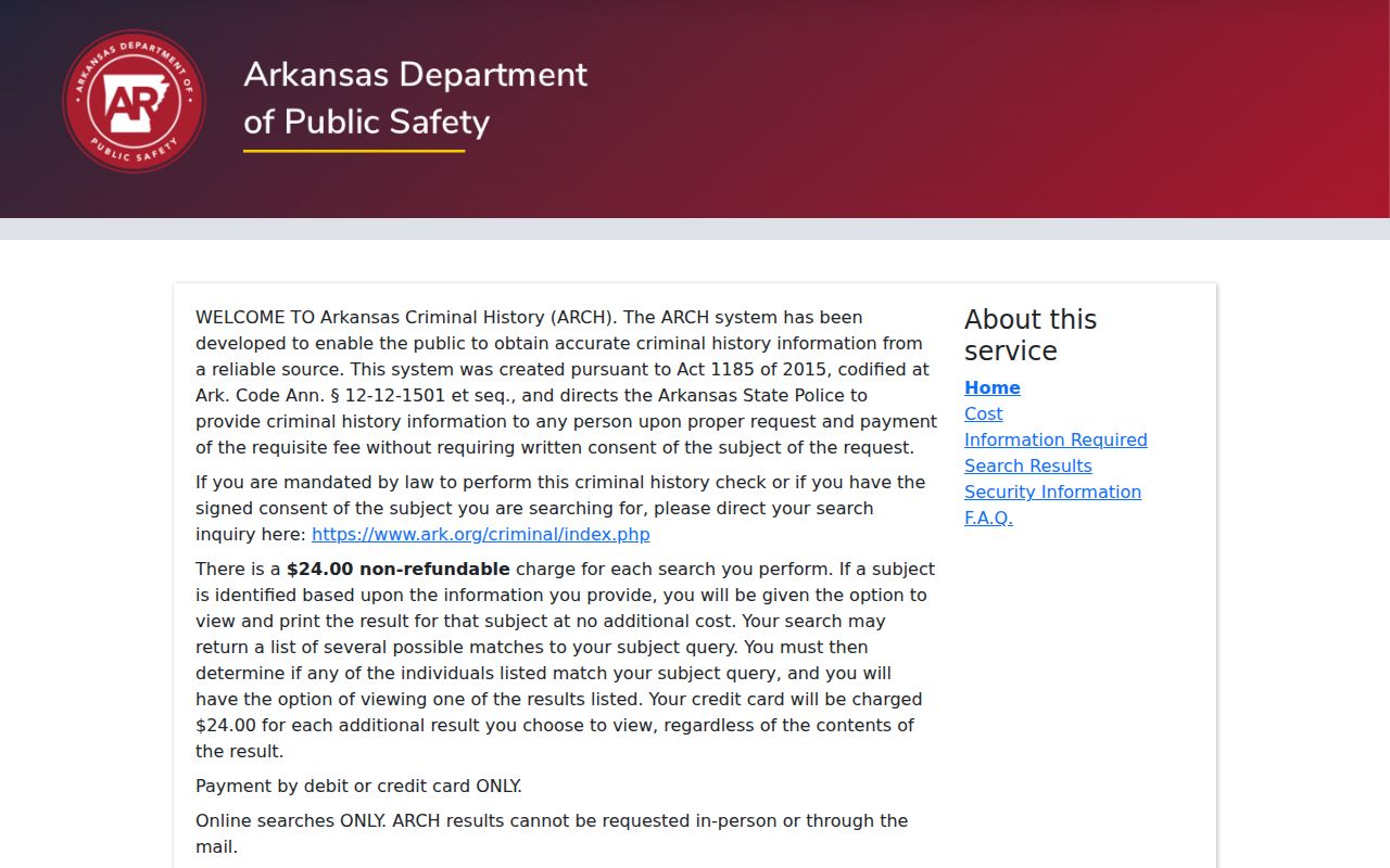 Lonoke County criminal history search information in Arkansas Criminal History