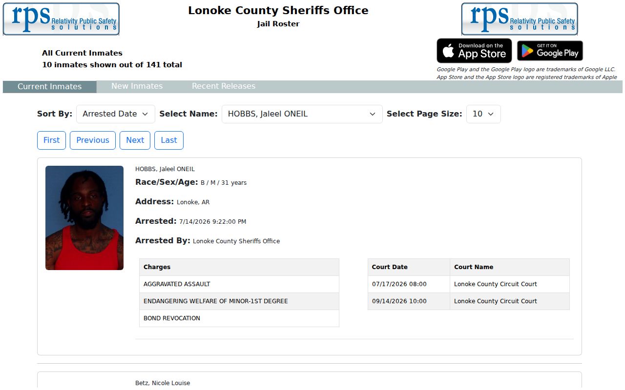 Lonoke County criminal history current inmate roster fields