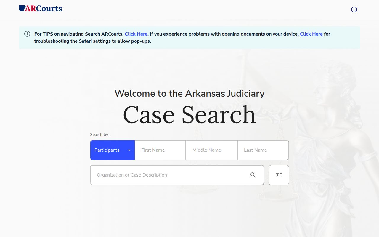 Lonoke County criminal court history search fields in Search ARCourts